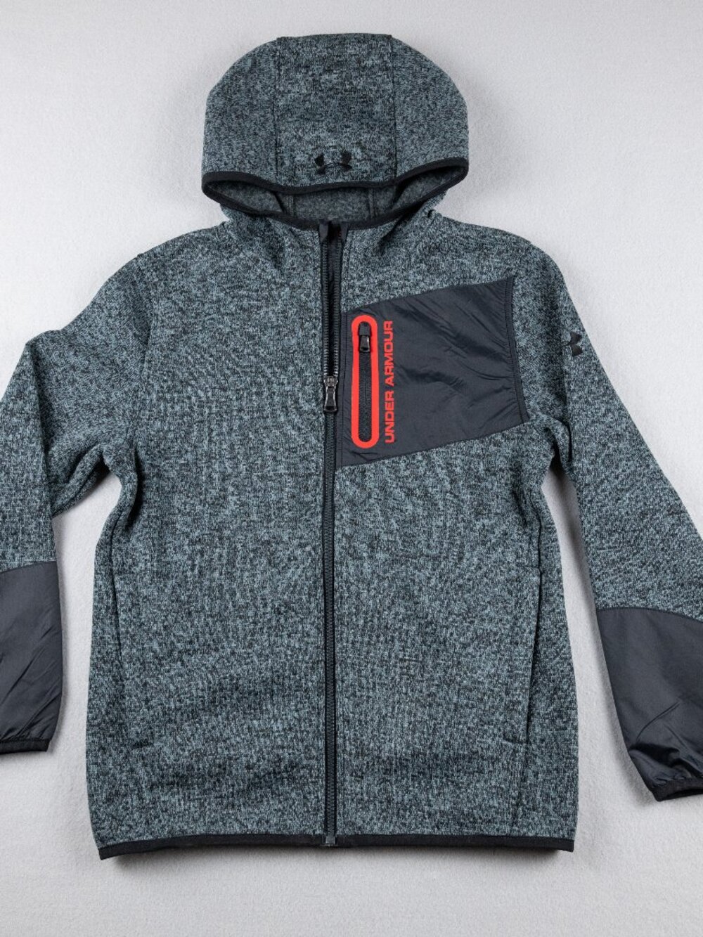 Under Armour Boys Youth Medium ColdGear Full Zip Hoodie Jacket Gray Black Red